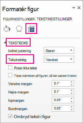 Valg af tekstretning i ruden Formatér figur