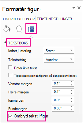 Ombryd tekst i afkrydsningsfeltet for figurer