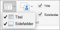 Skærmbillede der viser de tilgængelige titel- og sidefodsindstillinger i gruppen Masterlayout.