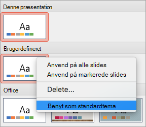 Viser indstillingen Benyt som standardtema for et brugerdefineret tema