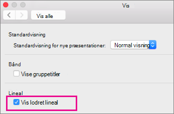 Feltet Vis lodret lineal
