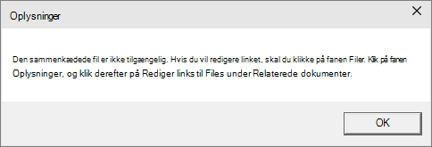 Viser fejlen med den sammenkædede fil i PowerPoint