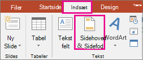 viser knappen Indsæt > sidehoved i PowerPoint