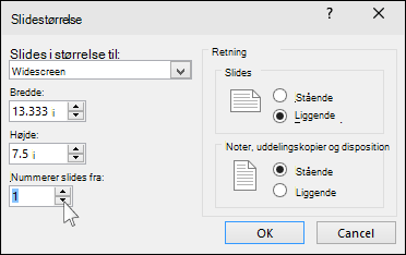 viser dialogboksen slidestørrelse i PowerPoint
