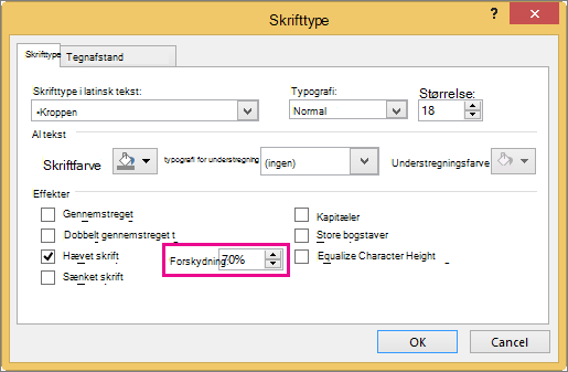 Viser dialogboksen Skrifttype i PowerPoint