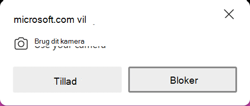Webbrowseren beder om tilladelse til at bruge enhedens kamera.