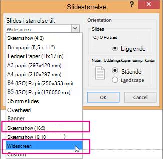 Widescreen eller Visning på skærmen 16:9