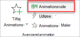 Her kan du finde animationsruden under fanen Animationer.