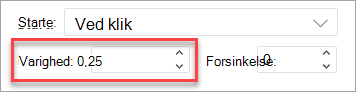 Feltet Varighed ved anvendelse af en animation i PowerPoint på internettet.