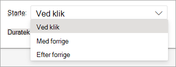 Rullevælgeren Start, når du anvender en animation i PowerPoint på internettet.