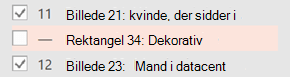 Når elementet er markeret som Dekorativ, fjernes advarslen.