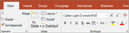 Tekstoverstregningstusch på båndet i PowerPoint.