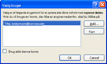 Dialogboksen Vælg bruger