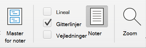 Skærmbillede af gitterlinjer, der er markeret i PowerPoint