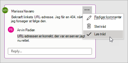 Arbejde med en kommentar