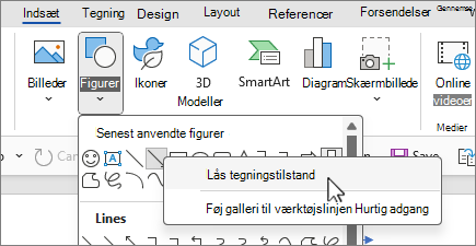 Skærmbilledet Lås tegningstilstand for figurer