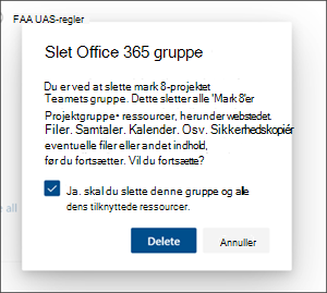Bekræftelse af sletning af websted