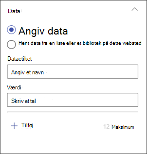 Skærmbillede af redigeringspanelet i søjlediagrammet til at angive data