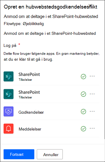 skærmbillede af hubwebstedets godkendelsesapp, der er logget på
