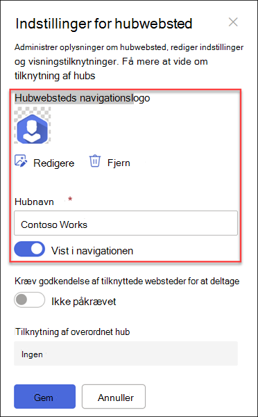 skærmbillede af navn på hubsite-navigationslogo
