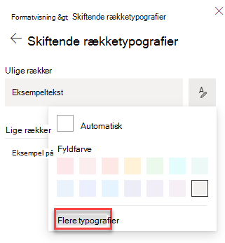 skærmbillede af valg af flere typografier til formatering af listevisning