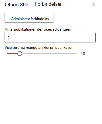 Skærmbillede af redigeringsruden for Office 365-forbindelsen