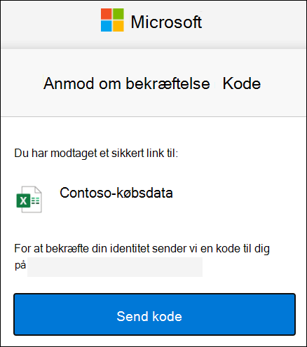 Vinduet Med anmodning om ekstern delingskode i OneDrive