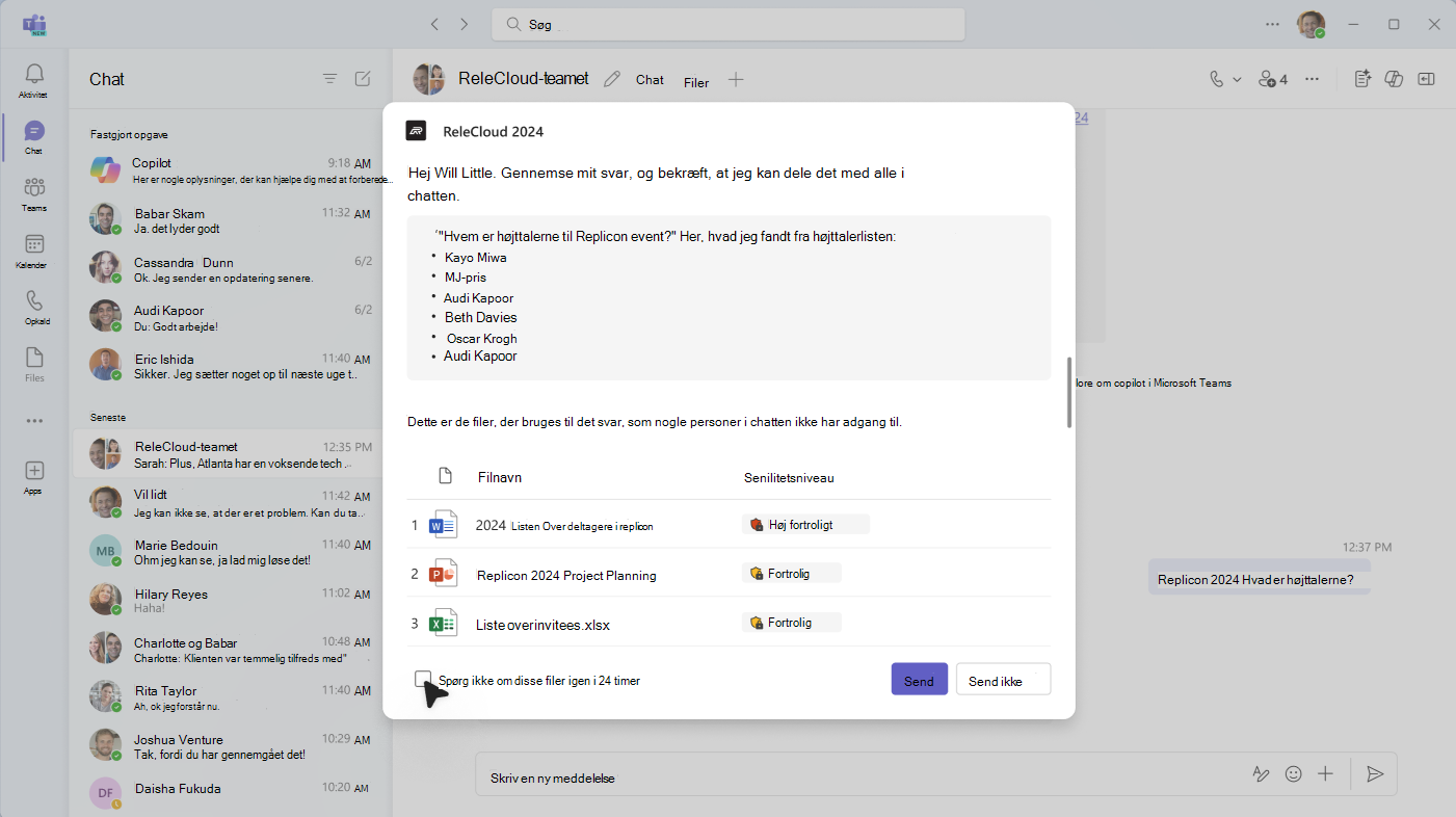 Skærmbillede, der viser bekræftelsesdialogboksen, hvor spørgeren kan kontrollere, om svaret er sikkert at blive slået op.