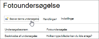 Skærmbillede af undersøgelsessiden med Besvar denne undersøgelse fremhævet.