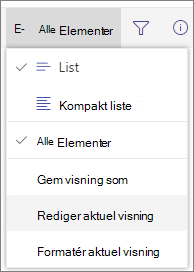 Menuen Skift indstillinger for visning