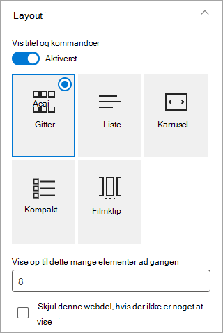 Vælg det ønskede layoutformat.