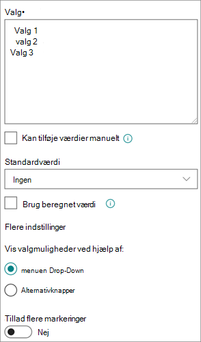 Indstillinger for Valgkolonner i den moderne oplevelse
