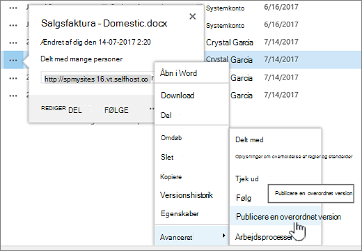Klik på Publicer en overordnet version