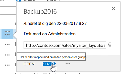 Klik på Del på en fil