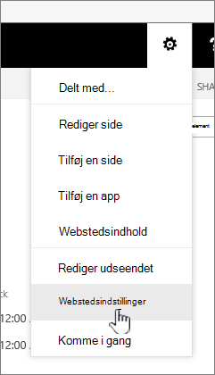 Indstillinger for websted under knappen Indstillinger