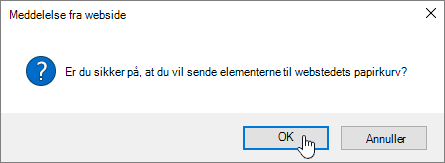 Bekræftelsesdialogboksen Slet element med Slet fremhævet