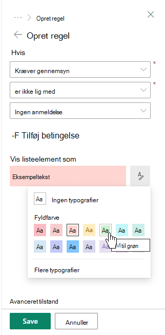 Oprette en regel til formatering af en kolonne.