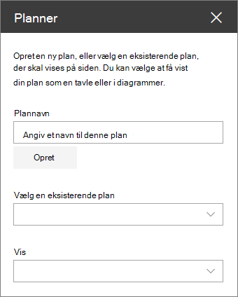 Værktøjskasse for webdelen Planner