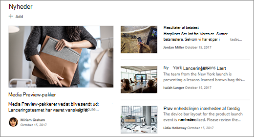 Ny sektion på startsiden på teamwebstedet