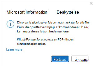 Microsoft Info-beskyttelse Opret PDF-vindue