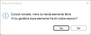 Fejl i sidste Outlook-session