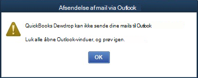 Fejl i Quickbooks desktop kan ikke sende mail i Outlook