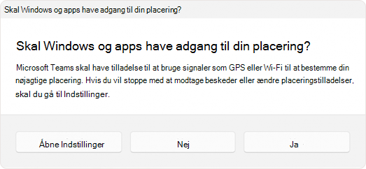 Skærmbillede af prompten, der beder brugeren om at tillade en app at få adgang til placering.