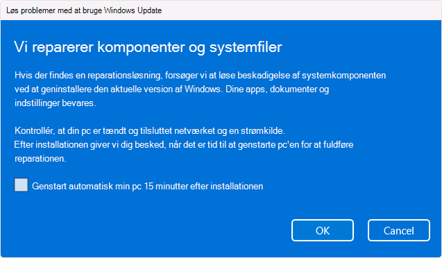 Skærmbillede af indstillingen geninstallation af Windows Update.