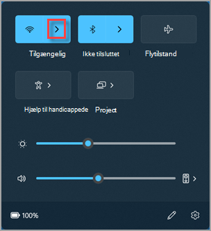 Her finder du Administrer Wi-Fi forbindelser i de hurtige indstillinger for Windows 11.