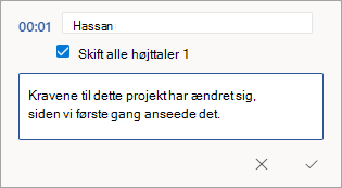 Forsyn et Skriv et transskriptionssnavn med mærkat igen, eller rediger sektionen.