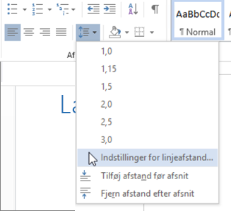 Menuen Linjeafstand i Word Online