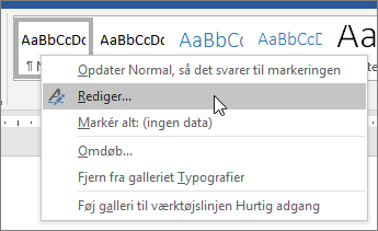 Højreklik på typografien, og vælg Rediger.