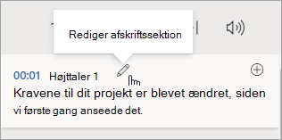 Markér sektionen Rediger transskription