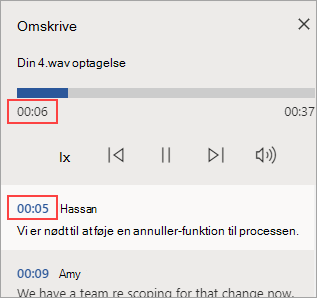 Sektionen der afspilles er fremhævet